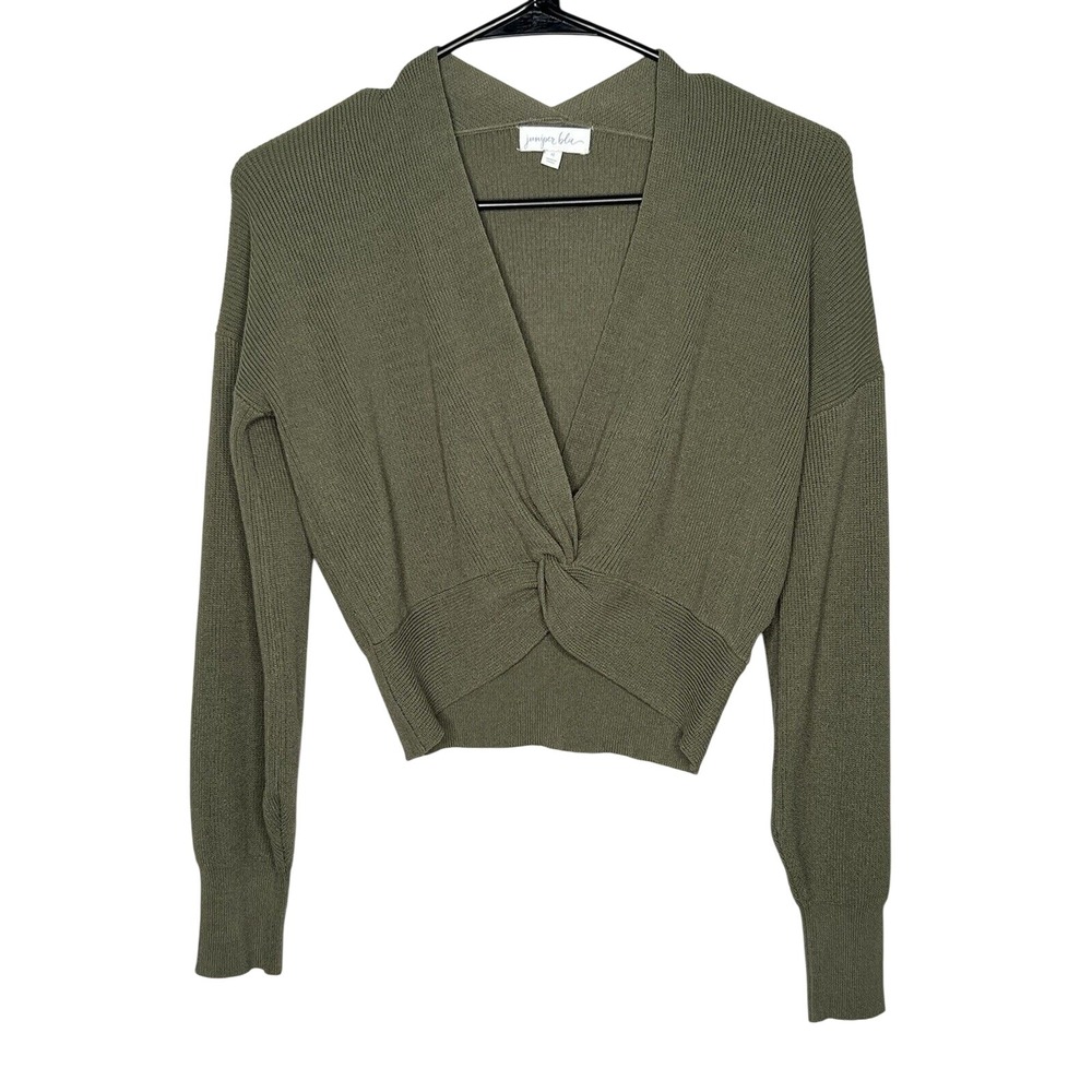 Juniper Blu Top Women's Small Green V Neck Pullover Long Sleeve Sweater